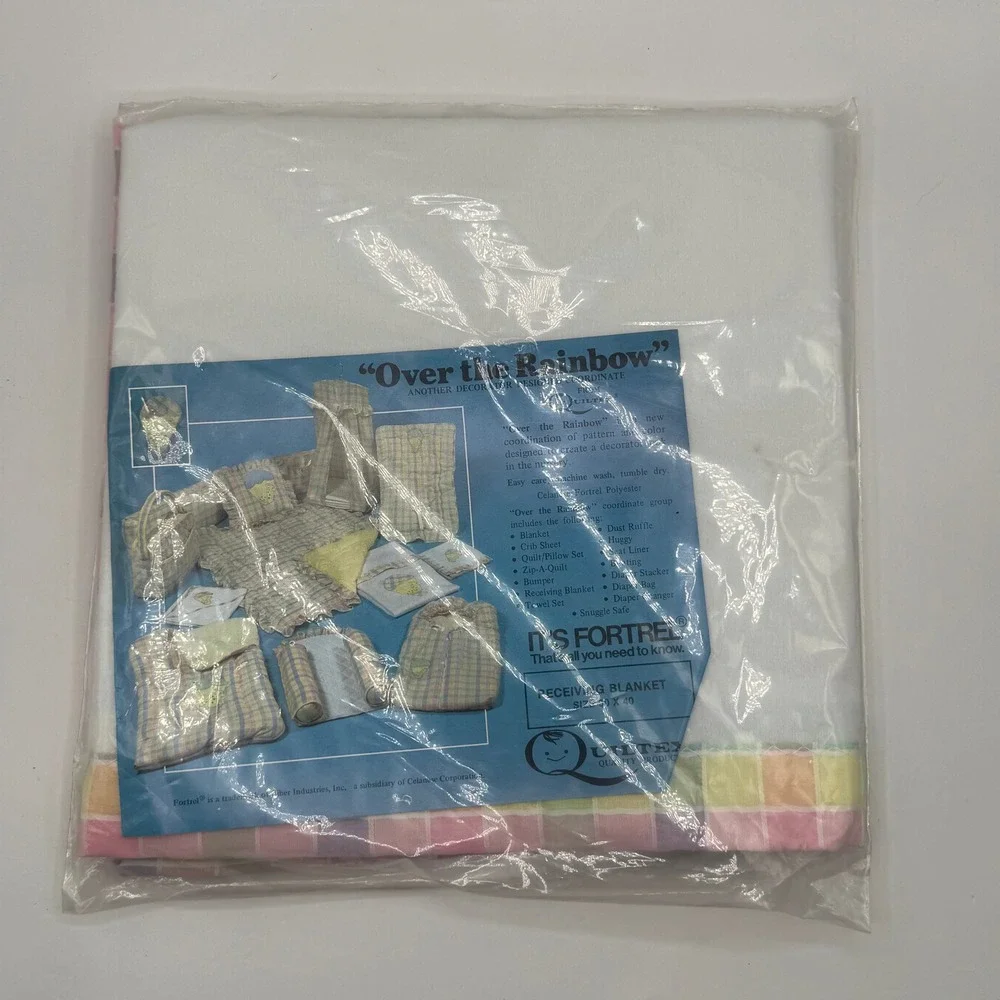 Quiltex Receiving Blanket Baby 30x40 White Pastel Plaid Hot Air Balloon Vintage